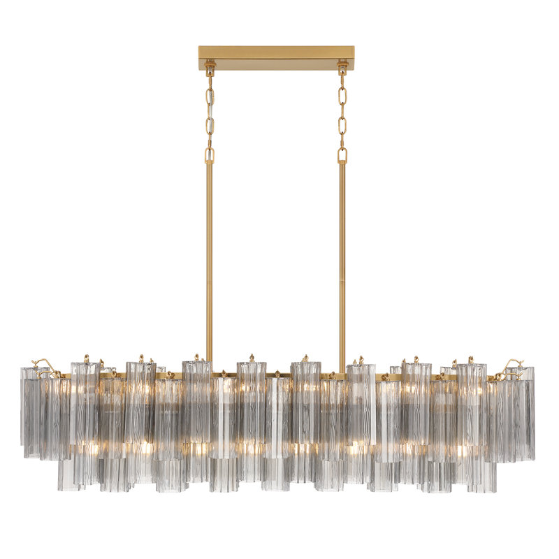 Mexborough 14 Light Polished Chrome Linear Chandelier, Gray/Aged Brass