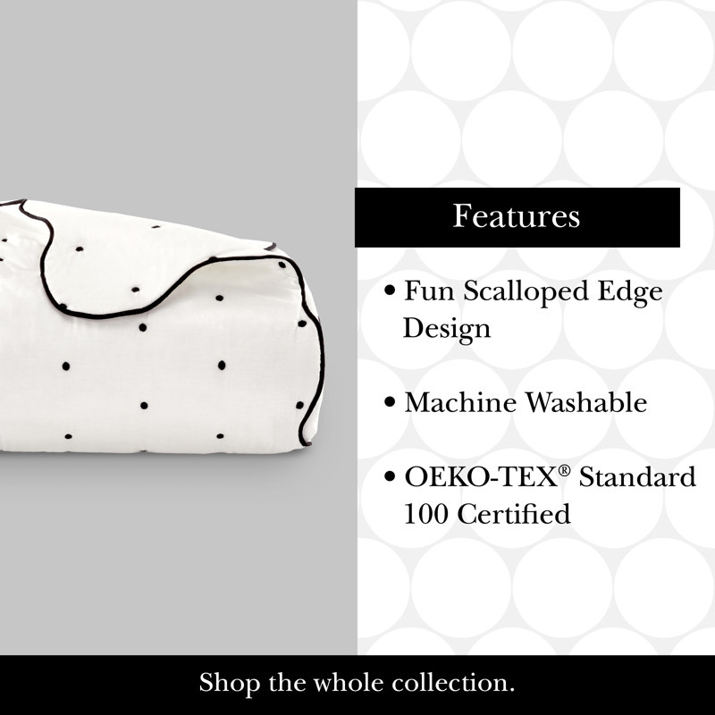 kate spade new york Scalloped Edge King Quilt Bedding Set, All Season 3-Piece Set, Marshmallow, White, King Quilt + 2 Shams