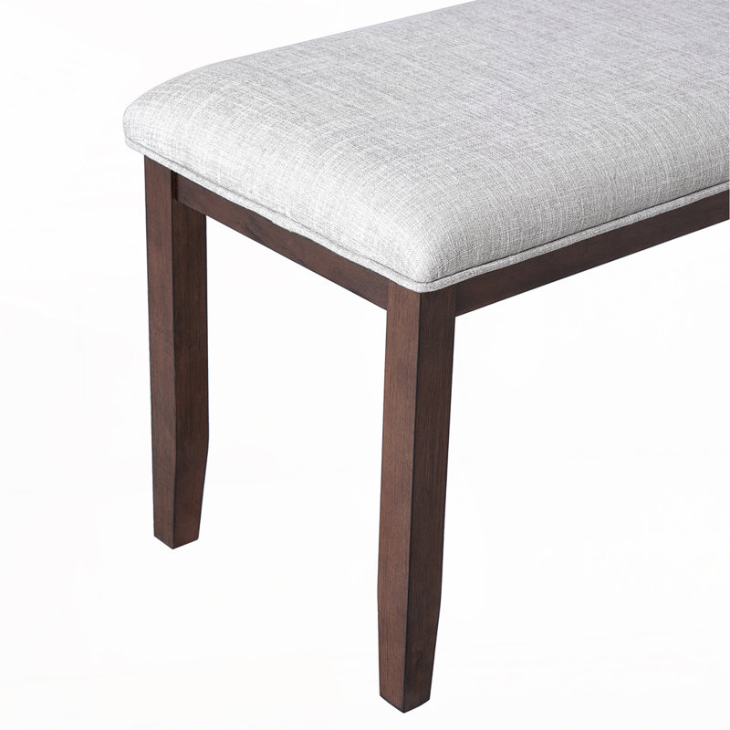Anakin Linen Upholstered Bench with Rubberwood Legs, Cherry