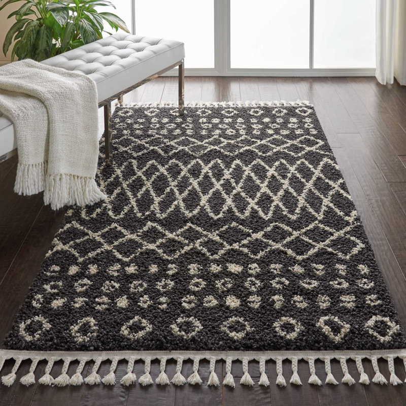 Iverson Geometric Area Rug, Rectangle 7'10" x 10'6", Black/Beige