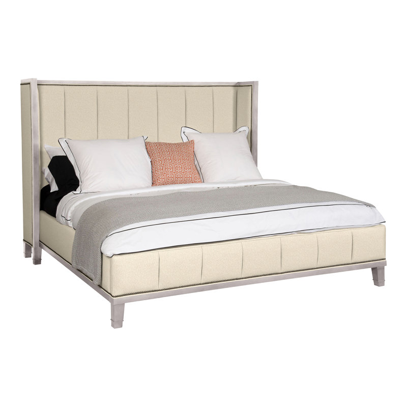 Mattingly Upholstered Wingback Bed, Dove Gray, Kimoni Natural, Yes