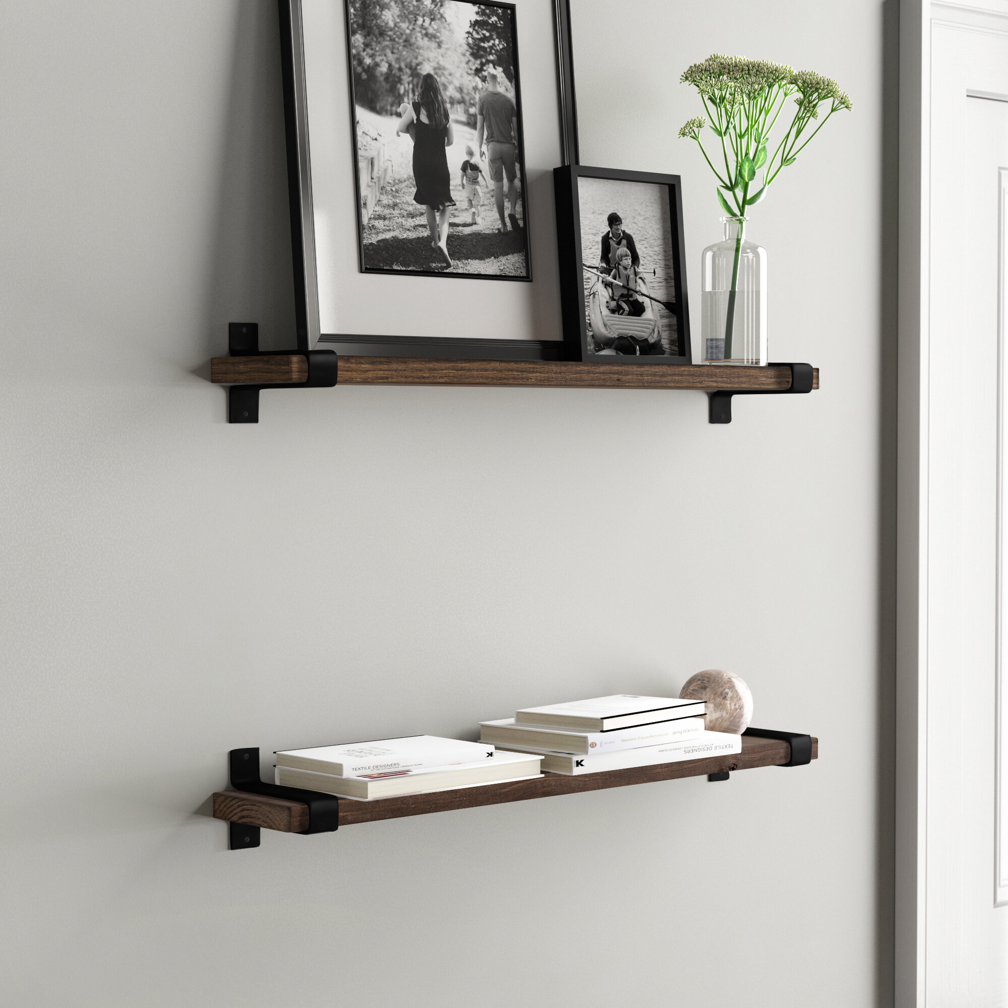 NEARPOW Floating Shelves Set of 2, Rustic Pine Wood Wall Shelf for
