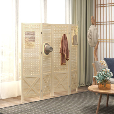 Paravent pliable avec panneau perforé, écran d'intimité pliable en bois pour l'intérieur, cloison de séparation pour bureau personnel, naturel