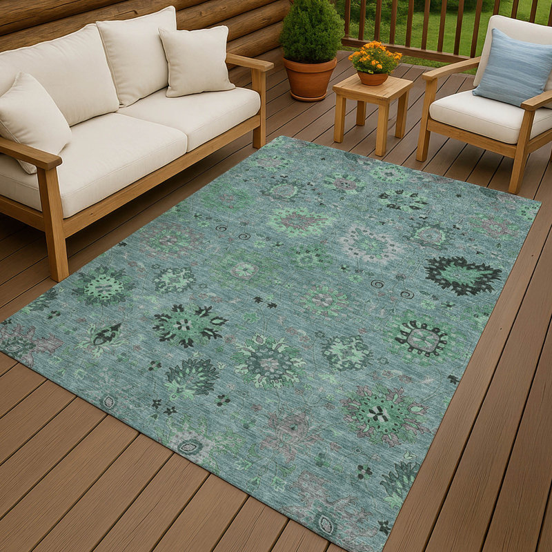 Machine Washable Indoor/Outdoor Mattis ACN2289 Damask Rug, Rectangle 10' x 14'