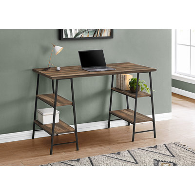Modern Computer Desk With Storage Shelves For Home Office, Compact Workstation With Industrial Style And Functional Open Shelving.