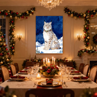 Ensemble de 3 impressions sur toile, léopard des neiges avec guirlande de Noël