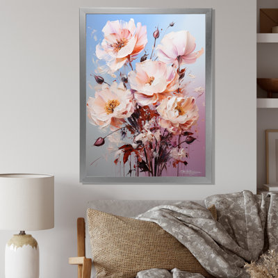 Beige, roses roses et Burgeon sur toile