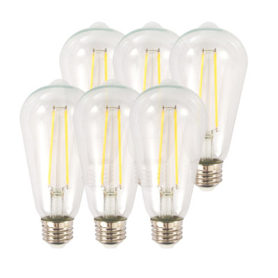 7W (Eq. 75W) ST19 LED Filament Glass Edison Light Bulb, Dimmable, 800 Lumens, Bright White (3000K), 15000Hrs