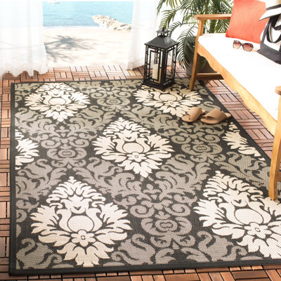 Tapis intérieur / extérieur floral / ivoire Arneshia
