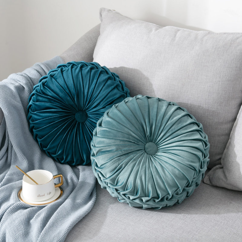 Lanajah Buttons Velvet Throw Pillow, Navy Blue