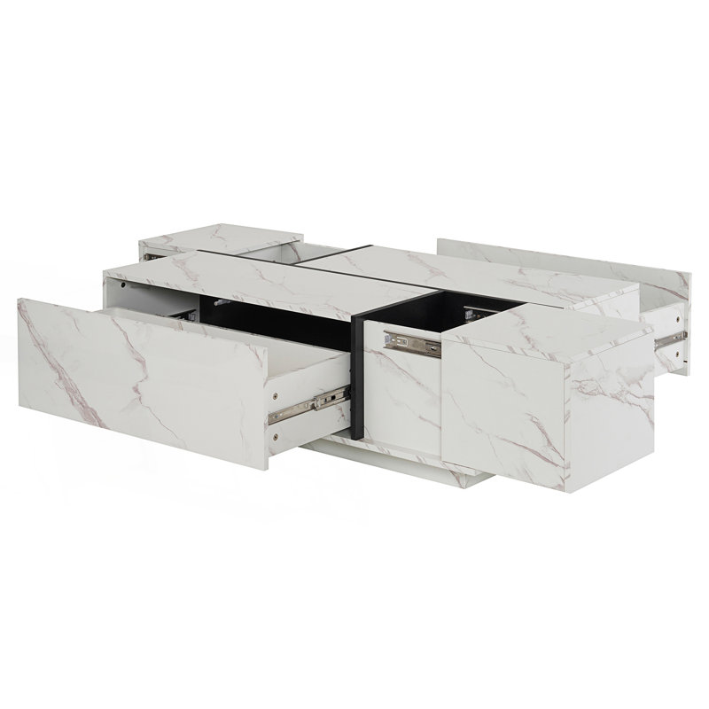 Table basse rectangulaire à plateau coulissant avec 2 tiroirs et 2 rangements cachés, table centrale