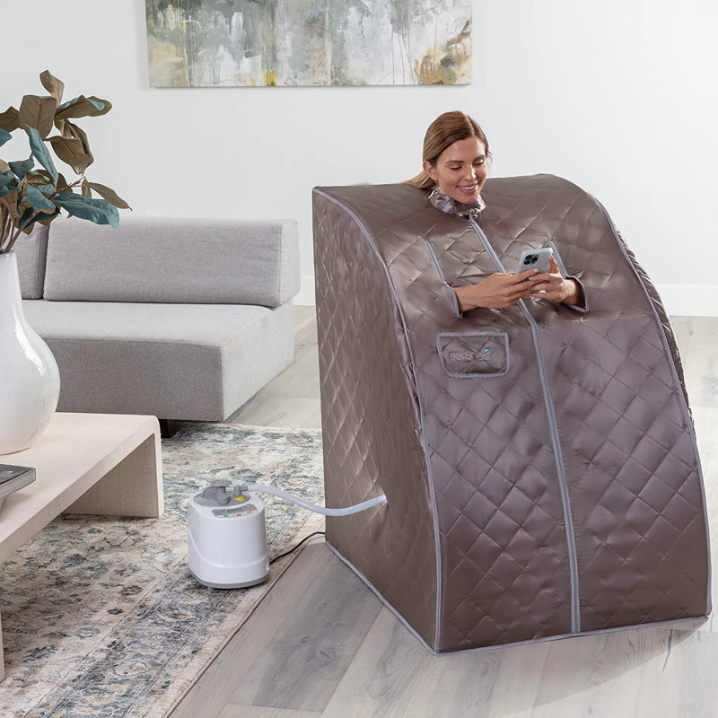 SereneLife Black and Blue Portable Steam Sauna with Folding Chair