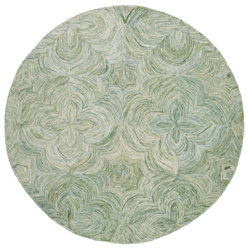Tapis gris en laine et en coton touffeté à la main Abhithi, Rond 6 po