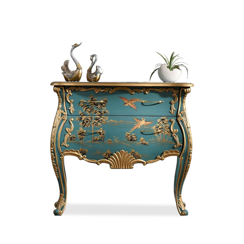 Console rectangulaire en bois manufacturé bleu massif, H 35,24 po x l 37,01 po x P 17,72 po