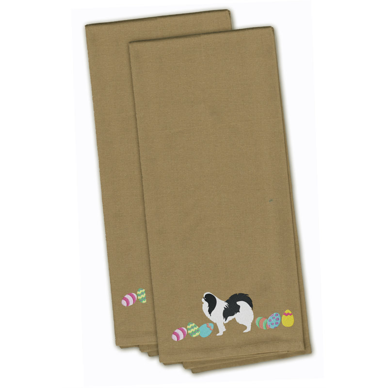 Cotton Embroidered Tea Towel Kitchen Towel, Tan, 28" H x 19" W x 0.1" D