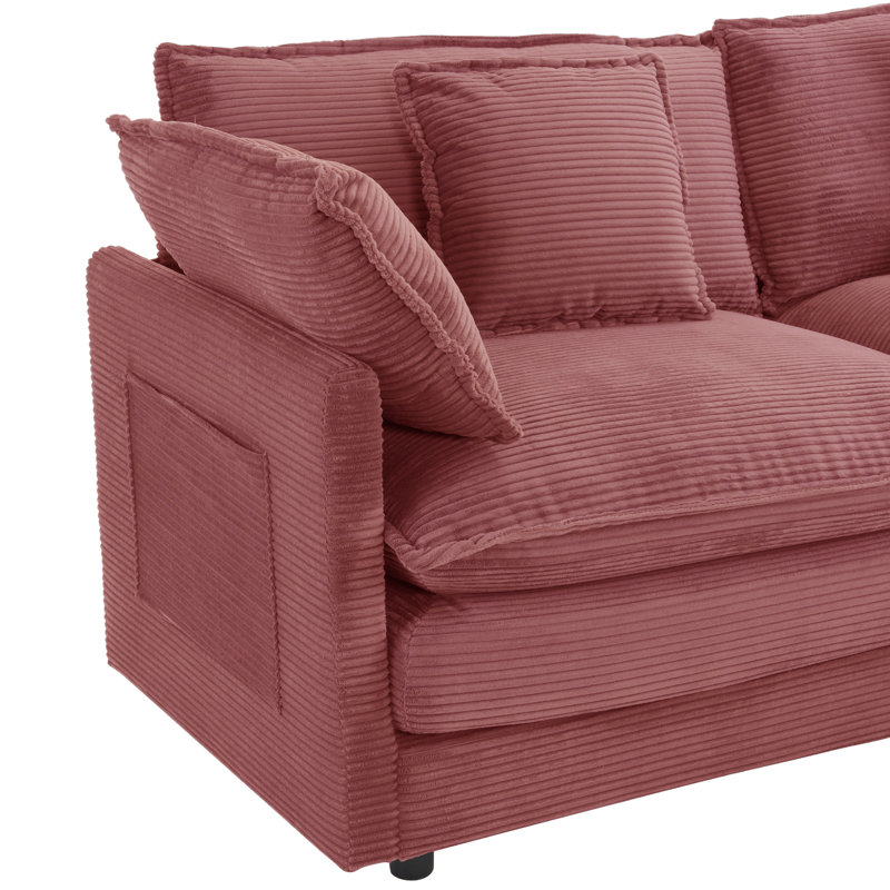 Canapé modulaire avec repose-pieds, Velours côtelé rouge
