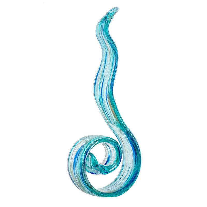 Sculpture en verre soufflé à la main de 11,4 po de hauteur - bleu clair