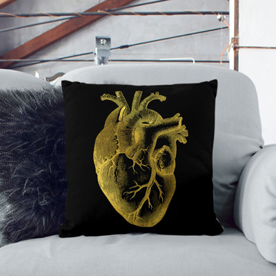 Black Gold Anatomical Heart Scatter Cushion