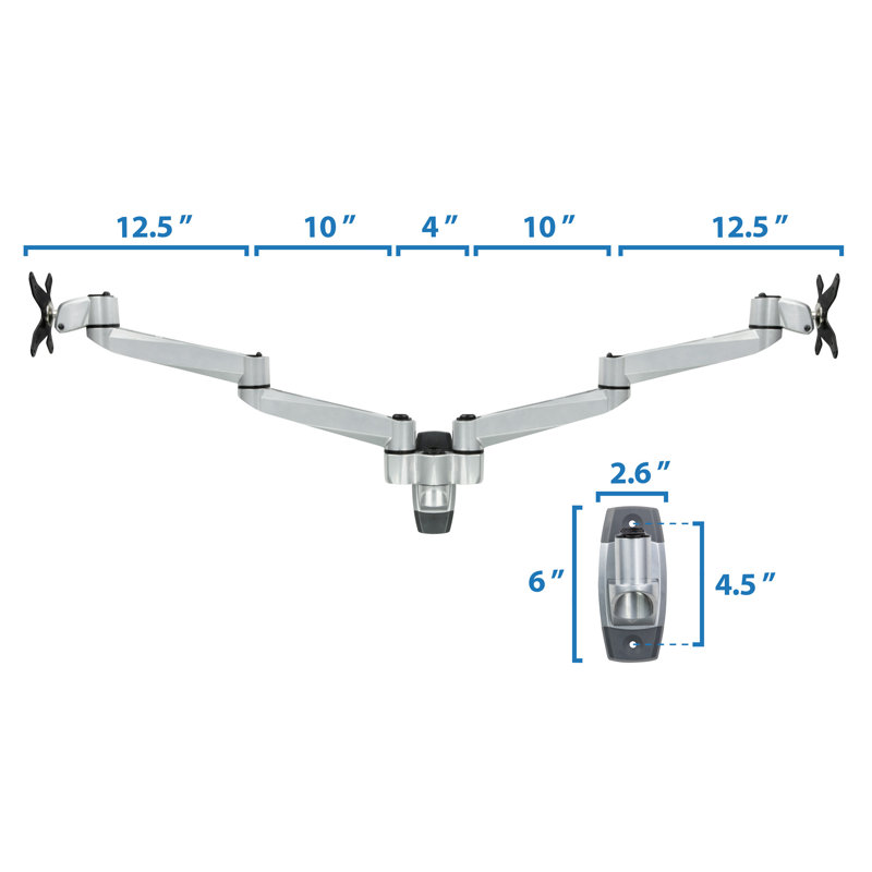 Silver Dual Full Motion Die-Cast Aluminum Monitor Wall Mount