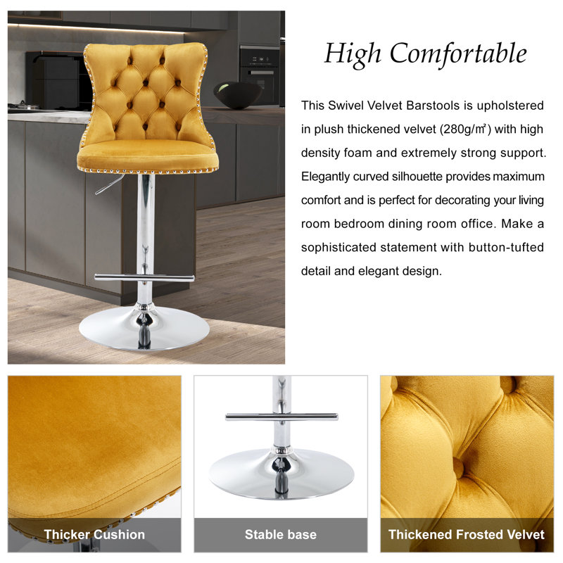 Kalinka 360° Swivel Adjustable Velvet Barstools