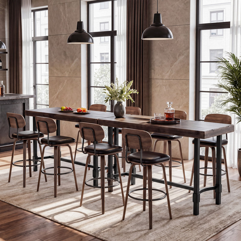 63'' Solid Wood Home Bar Unit Table with Metal Frame