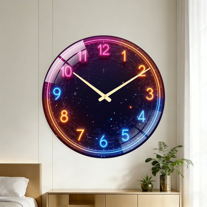 Horloge murale numérique à DEL néon avec affichage coloré - Horloge murale moderne en verre de 61 cm (24 po)
