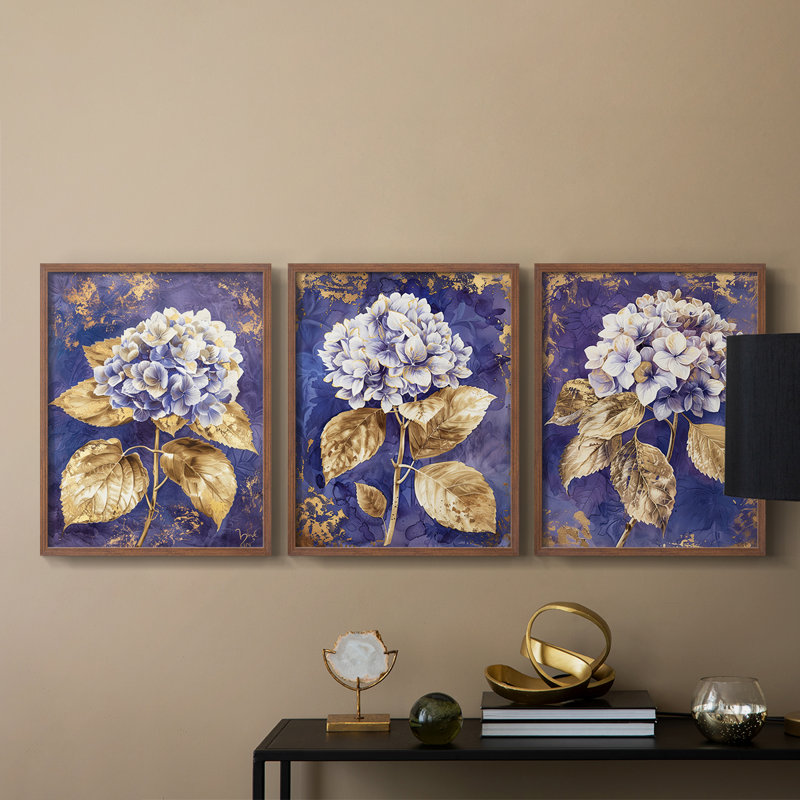 Étude florale série Lxxiv - ensemble de 3 estampes giclées encadrées - prêt à être accroché, Cadre noyer, H 28 po x l 22 po