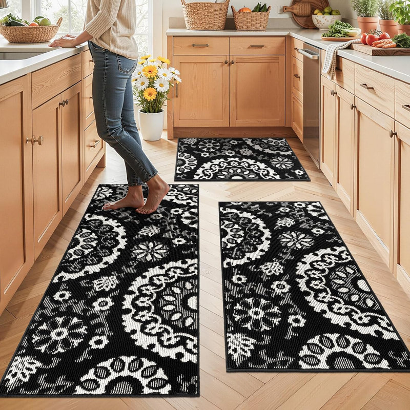 Wide Scratch-resistant Washable Kitchen Mats & Runer（Set of 3）, Brown
