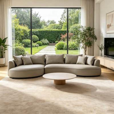 Canapé modulaire en cuir courbé de 128 po avec méridienne et 7 coussins