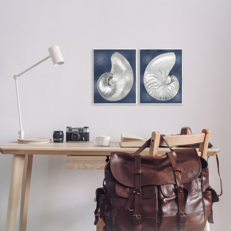 Nautilus, ensemble de 2 plaques murales en spirale sur fond bleu, design par Caroline Kelly