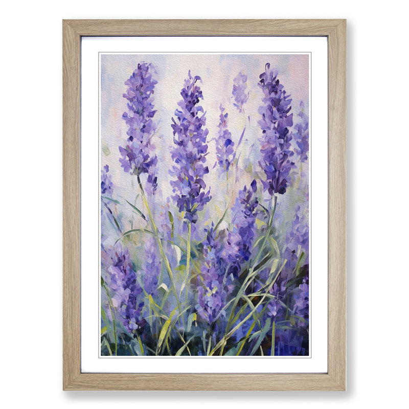 Lavender Flower Action Painting - Framed Print, 64cm H x 46cm W x 2cm D, Oak Framed