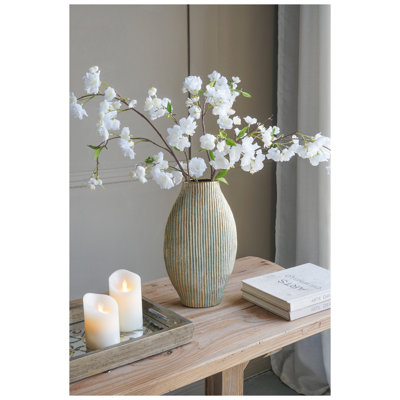 7.9x3.3x13" Gold Ceramic Accent Vase with Vertical Ribbed Texture