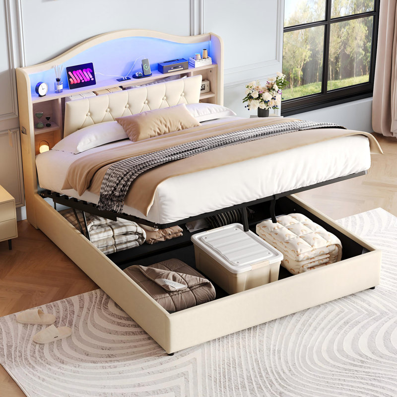 Upholstered Ottoman Storage Bed, 143 x 207 cm