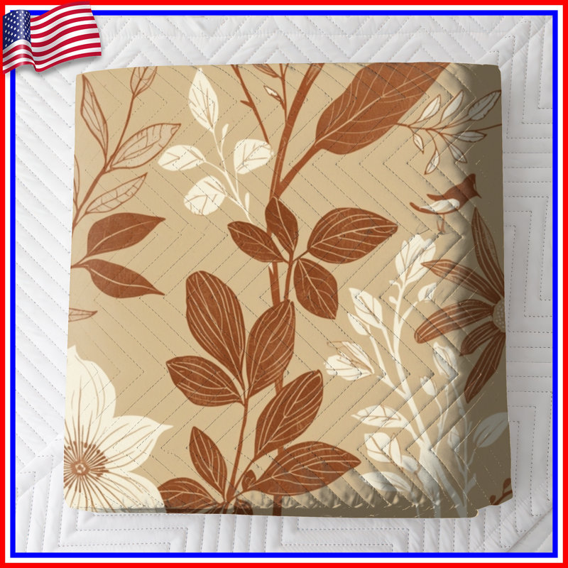 Couvre-lit matelassé beige à motif floral, Lit simple