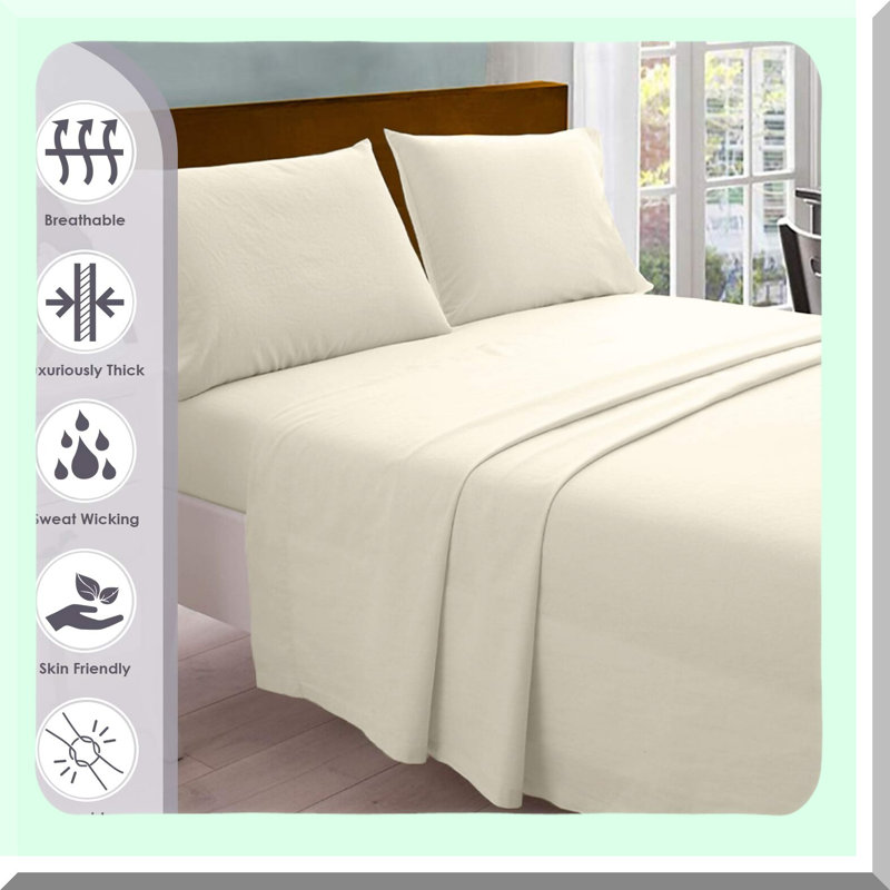 Luxury Ivory Queen Pillowcase Set - 800 Thread Count 100% Cotton, Hotel Quality Pillow Covers with Stylish 4 Inch Hem - Set of 2