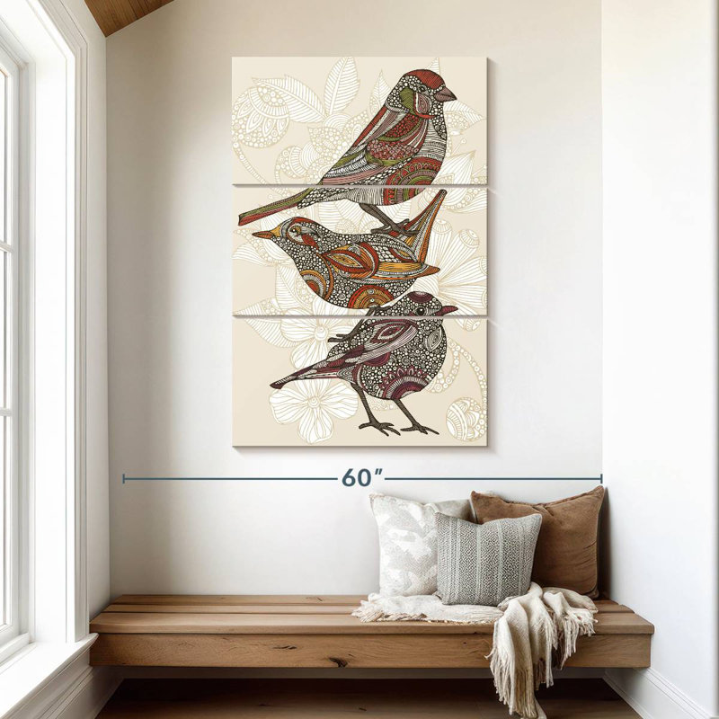 Trois petits oiseaux en ronce, H 50 po x l 32 po
