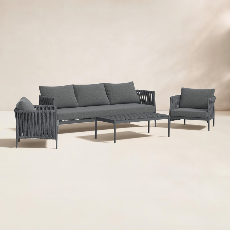 Ensemble de conversation à assise profonde 4 pièces Zeke, Gris