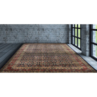 Tapis rouge / vert / noir en laine noué à la main 6 pi x 9 pi Reaon Southwestern