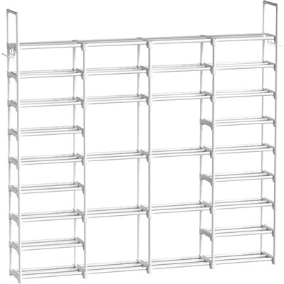  4 Row 9 Tiers Extra Large Shoe Rack 72-80 Pairs Big Tall Metal Shoe Shelf, Heavy Duty Shoe Rack Organizer For Closet Entryway, Boot Rack Storage Stackable Shoe Rack For Garage White