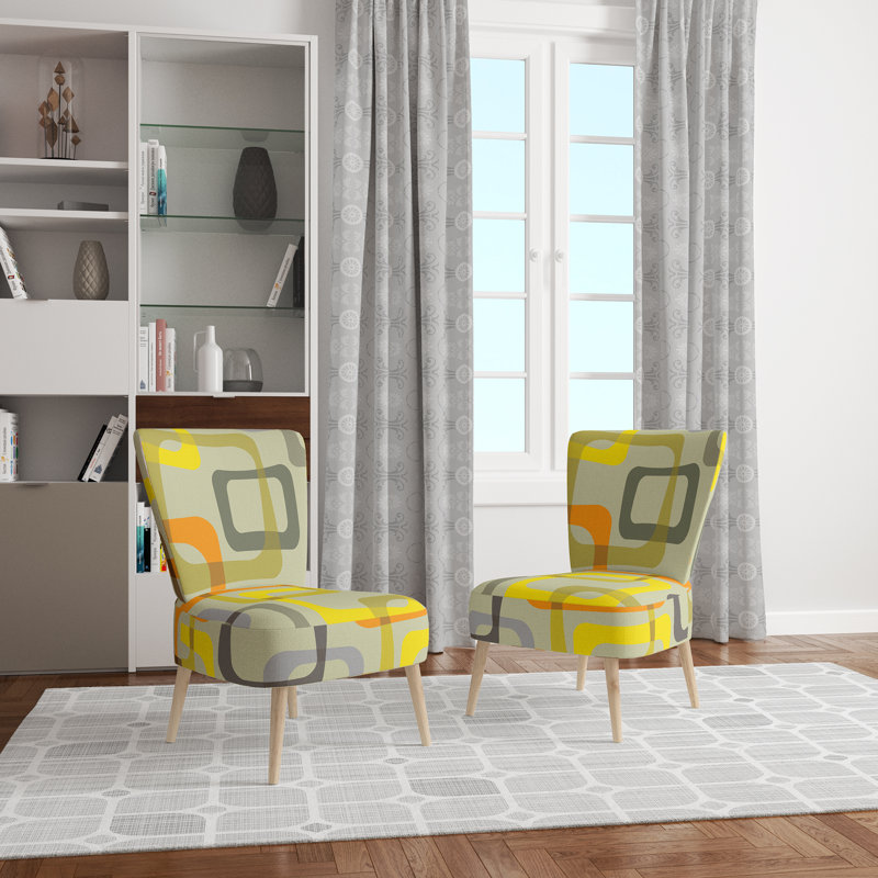 Upholstered Floral Side Chair - Modern floral Accent Chair, Abstract Yellow Polyester Blend 2