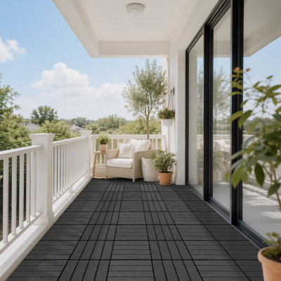 Carreaux de terrasse à emboîtement en plastique durable, 44 paquets, 12 po x 12 po, imperméables pour une utilisation tout temps, gris foncé