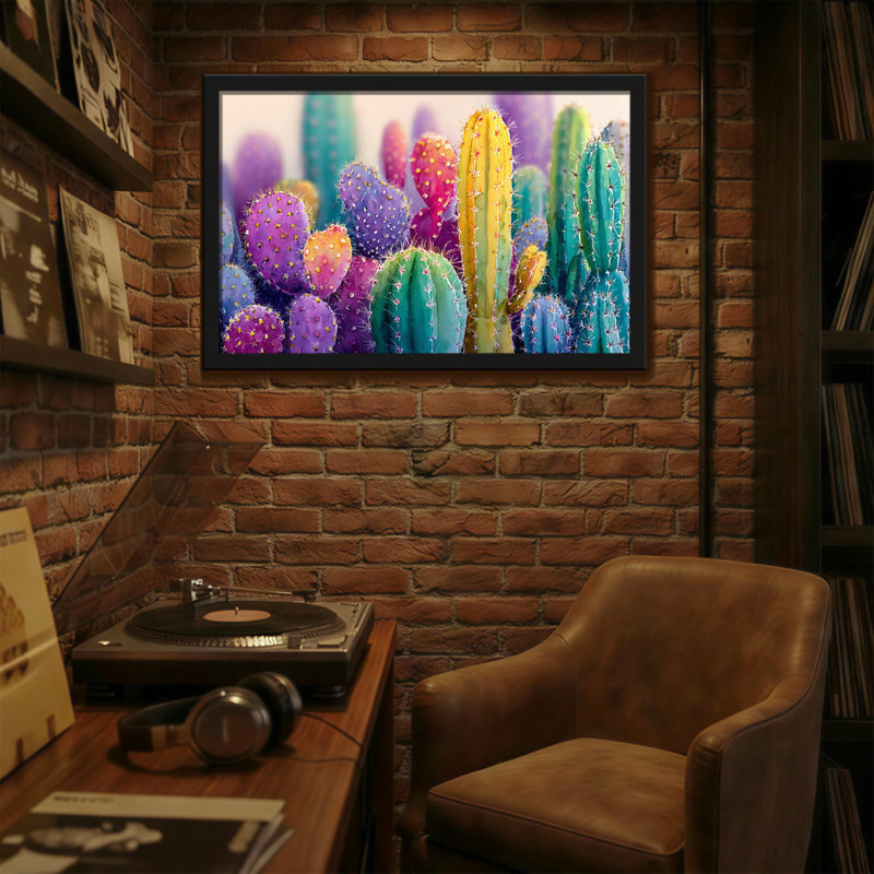 Plantes et fleurs, motif de jardin imprimé de cactus colorés, H 20 po x l 30 po