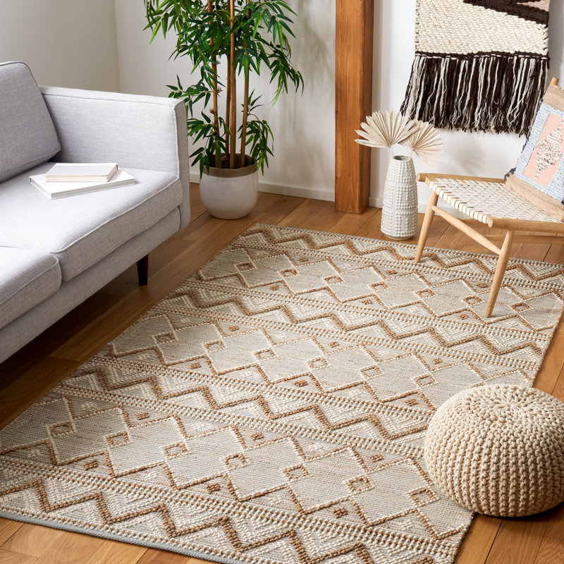 Landenberg Hand Woven Jute/Wool/Cotton Southwestern Rug in Natural/Ivory, Rectangle 8' x 10'