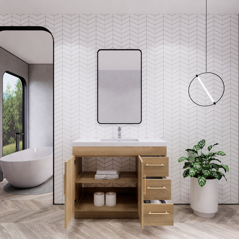 Eliza 42'' Single Bathroom Vanity with Acrylic Top, Oak