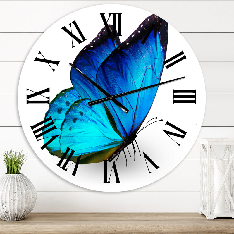Vibrant Blue Butterfly - horloge murale moderne, Moyen