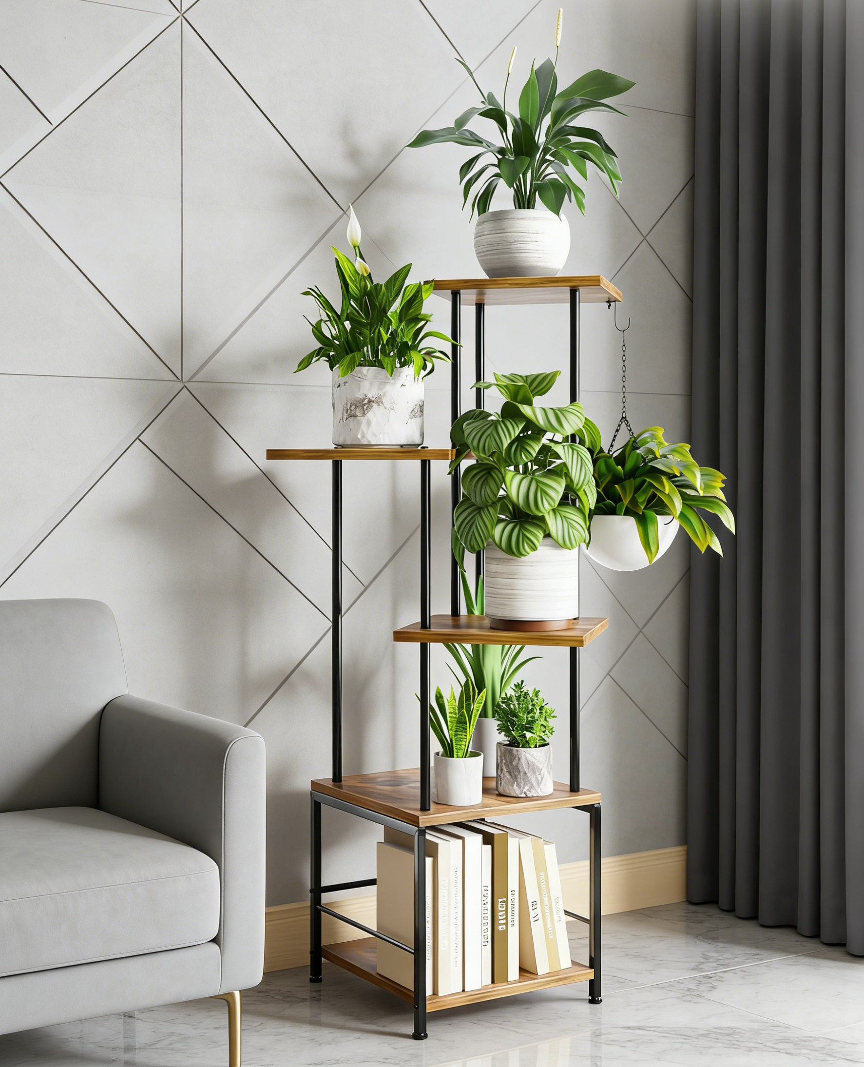 Arlmont & Co. 5 Tier Tall Corner Plant Stand Indoor Shelf With Hook ...