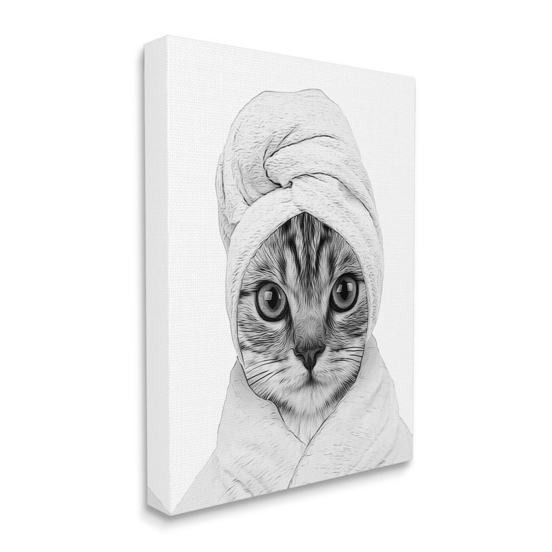 Drôle de chat dans un peignoir, impression sur toile, H 20 po x l 16 po x P 1,5 po