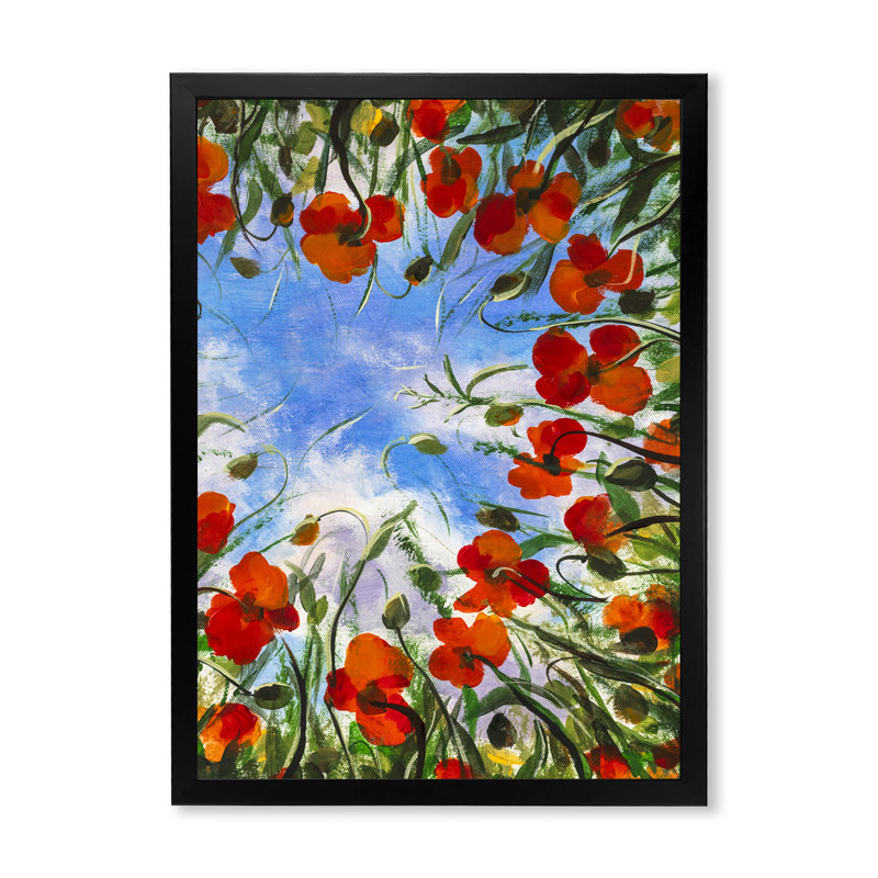 Fleurs de coquelicots rouges - peinture, Toile avec cadre photo noir, H 20 po x l 12 po x P 1 po