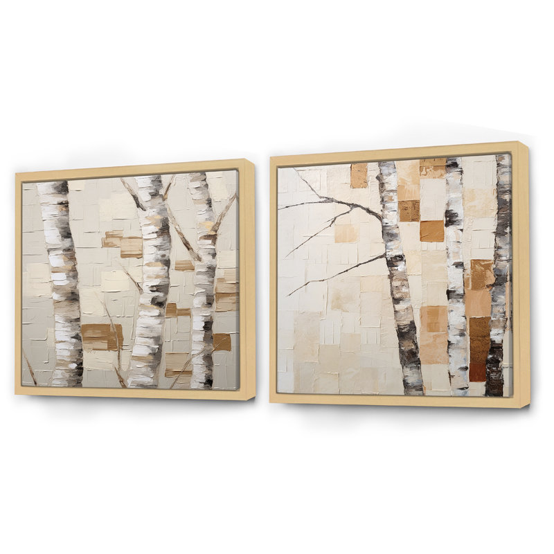 Ensemble de 2 boules miniatures beiges Tree I - Tree Birch, Cadre flottant brun, H 30 po x l 61 po