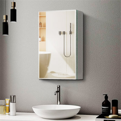 Armoire à pharmacie 20 po x 26 po avec miroir à fixation en surface ou salle de bain encastrée en aluminium